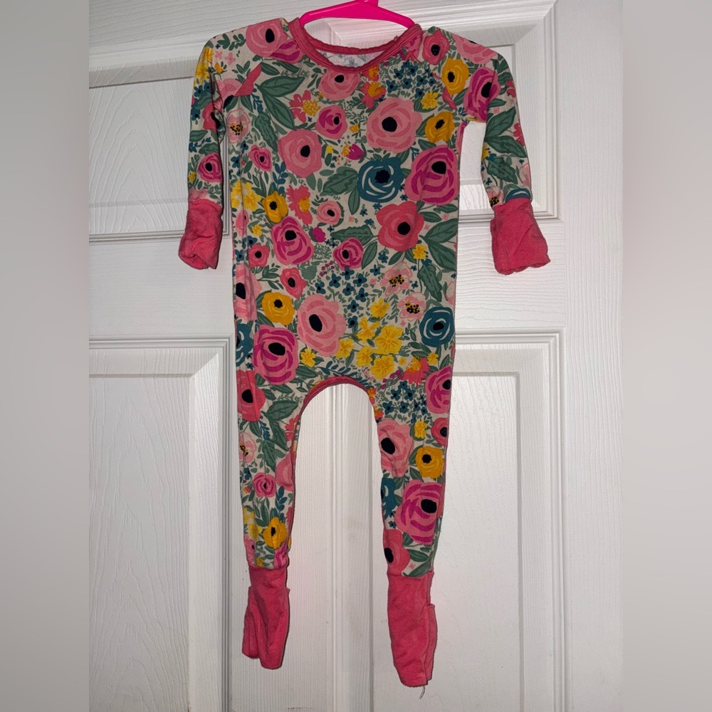 Little Sleepies Floral, Crescent Zip Baby Girl Sleeper 3-6 Months